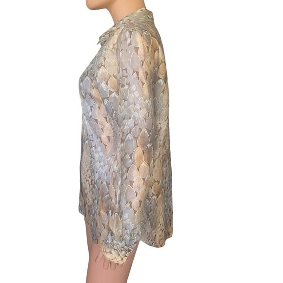 Tess 100% Silk Button Down Blouse M Sheer Long Sleeve Snake Print Capsule Office - Picture 2 of 7